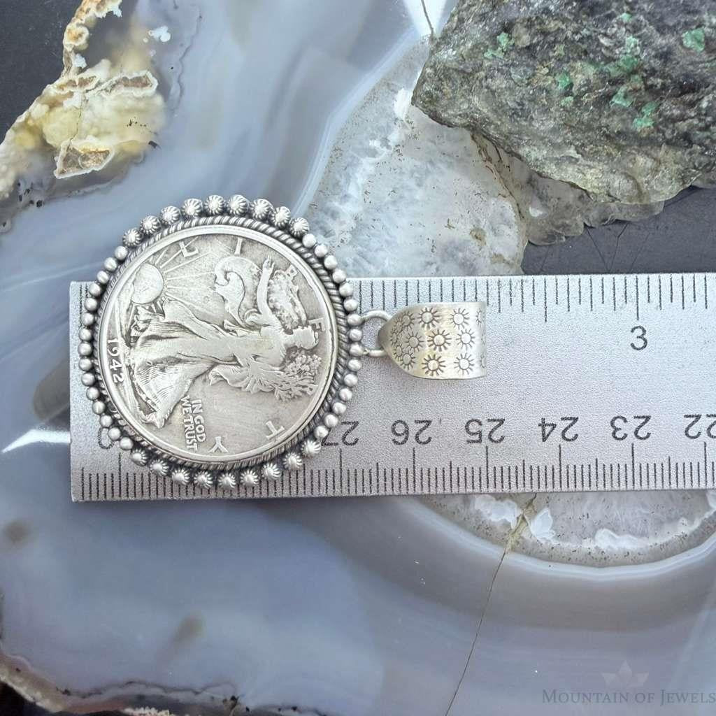 Genuine 90% Silver 1942 US Walking Liberty Half Dollar Decorated Unisex Pendant
