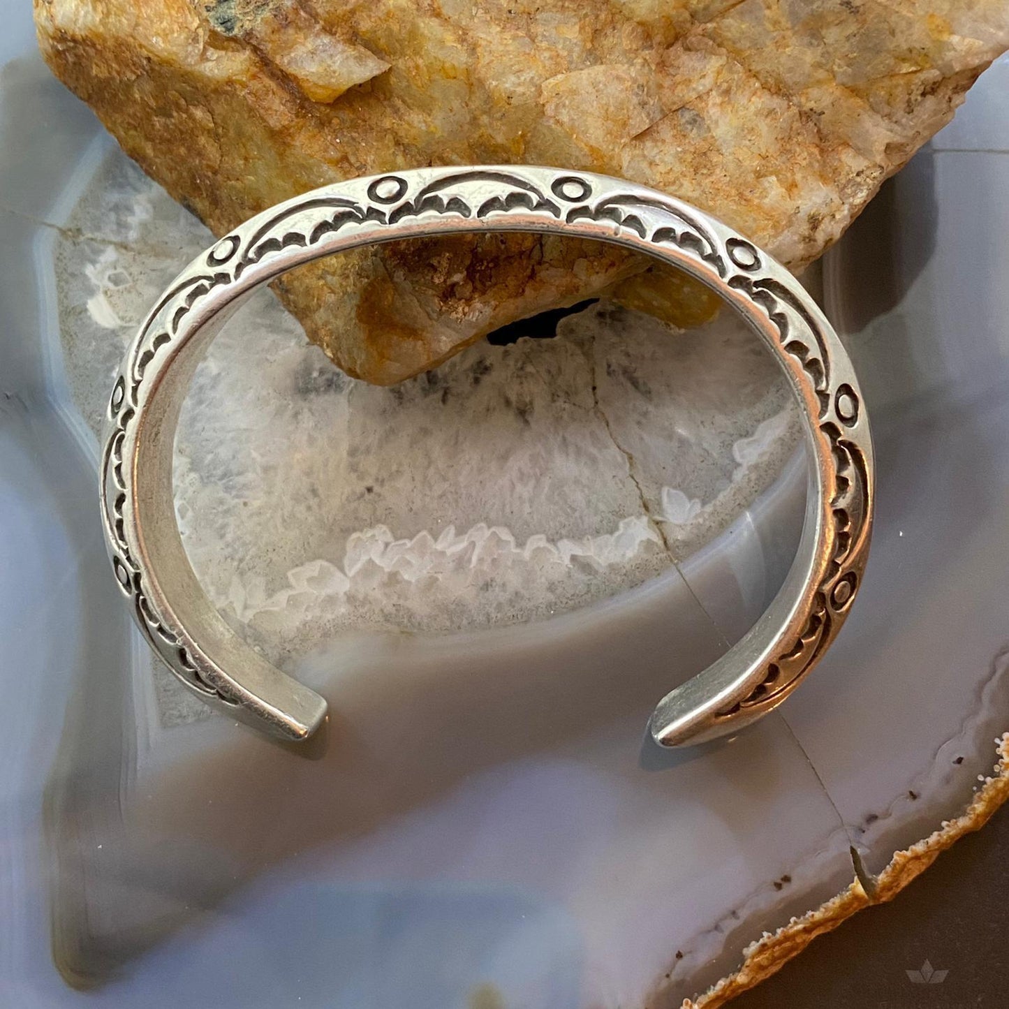 Vintage Signed Native American Sterling Silver Stamped Carinated Bracelet #1