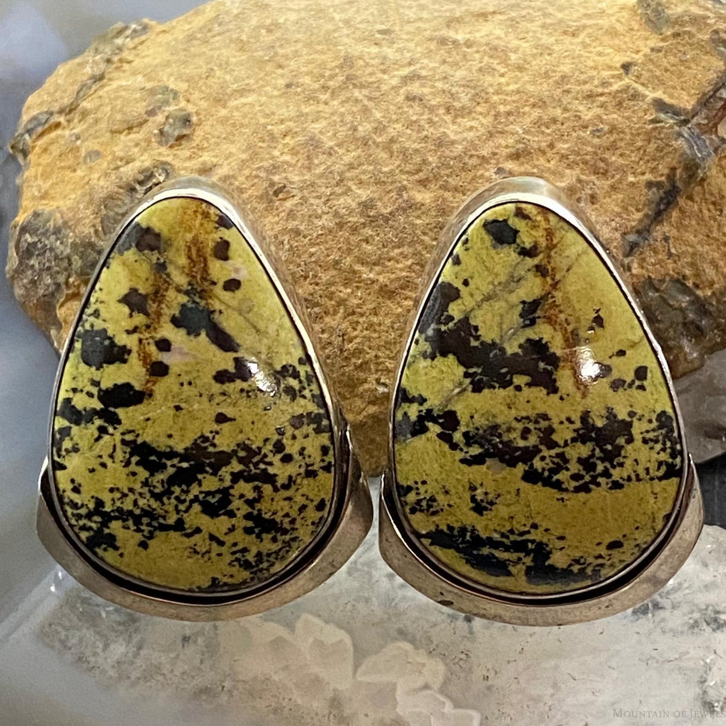 Vintage Native American Sterling Large Teardrop Agate Stud Earrings For Women