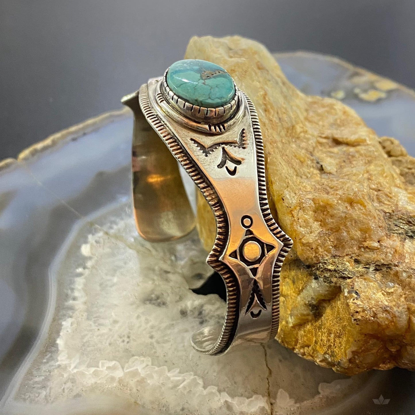 Leonard Gene Vintage Sterling Silver Overlay Oval Turquoise Bracelet For Women