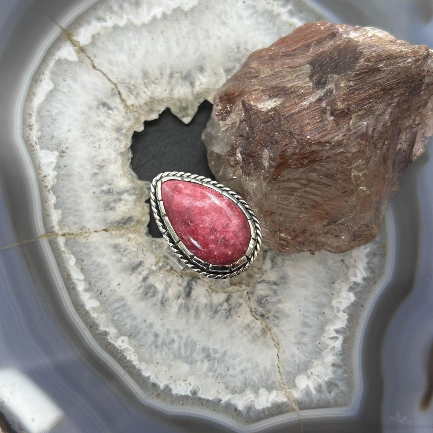 Sterling Silver Southwestern Style Teardrop Thulite Ring Size 9.75 For Women