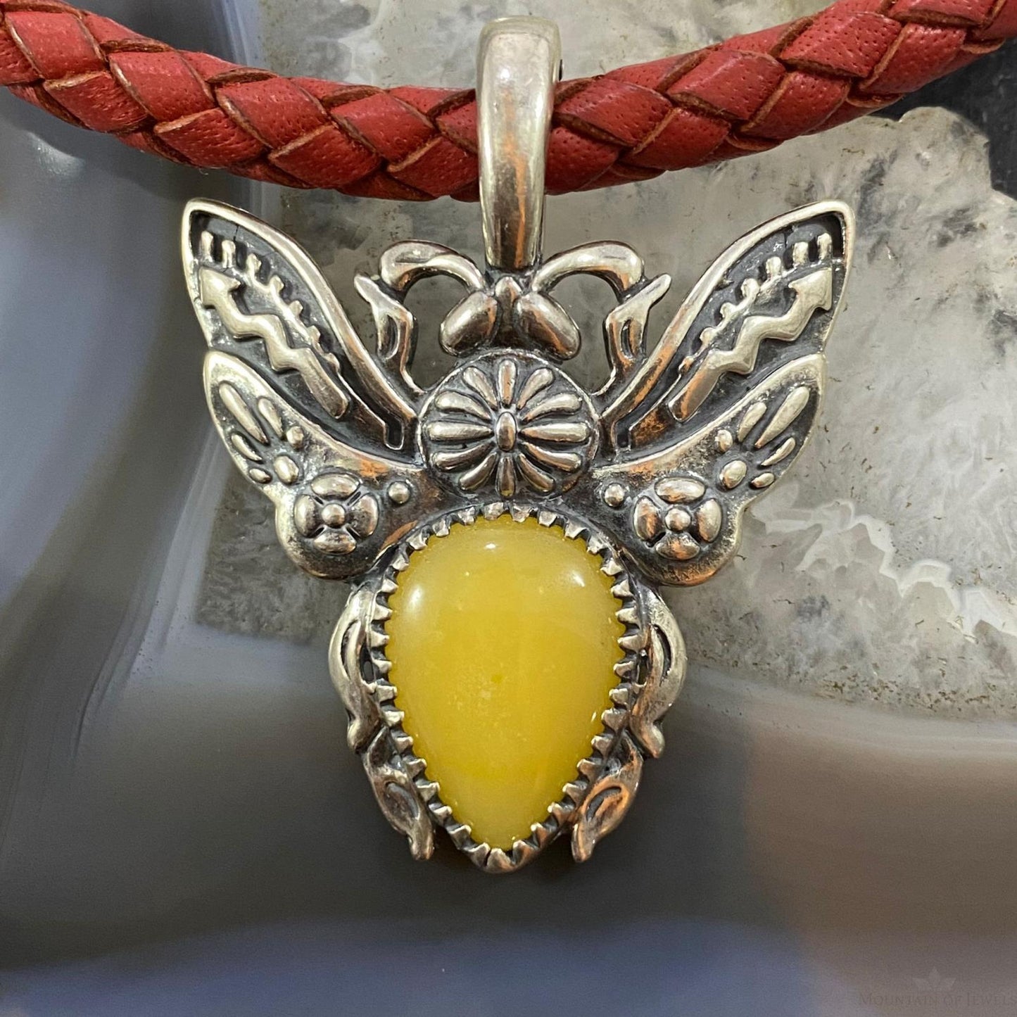Carolyn Pollack Southwestern Style Sterling Silver Yellow Jasper Bee Enhancer Pendant For Women