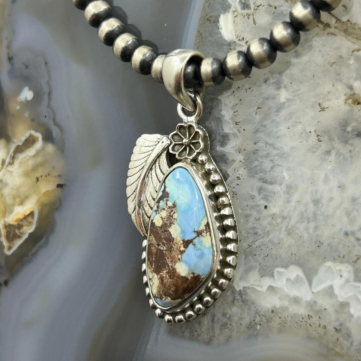 Sterling Silver Southwestern Style Triangular Golden Hill Turquoise Pendant For Women