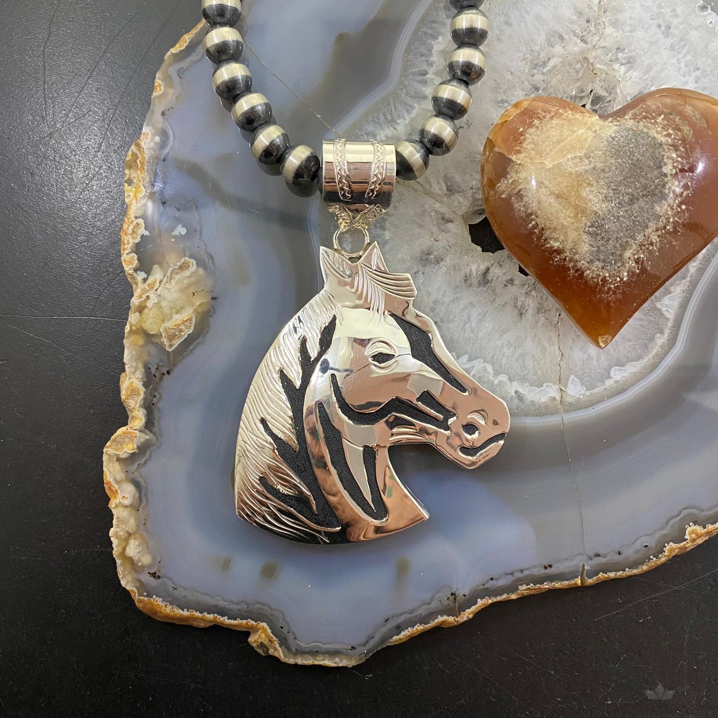 Alonzo Mariano Navajo Sterling Silver Overlay Horse Unisex Pendant Necklace