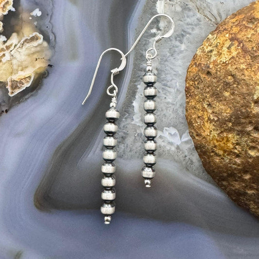 Native American Sterling  Silver #8 Navajo Pearl Beads Row Dangle Earrings For Women