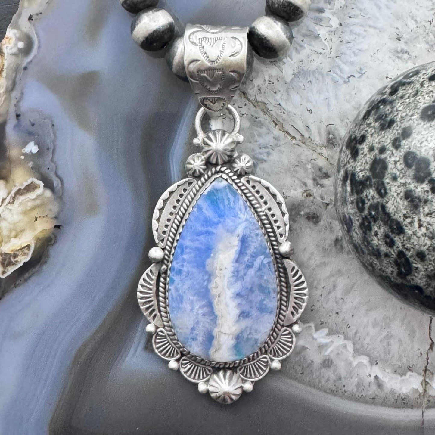 Sterling Silver Southwestern Style Teardrop Plume Doublet Agate Decorated Pendant For Women