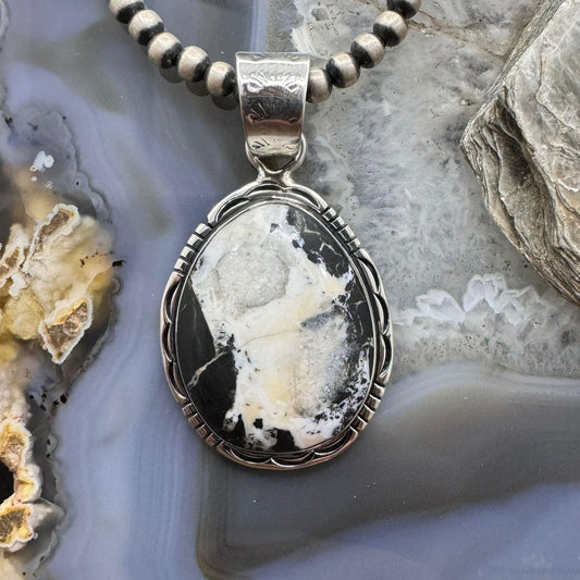 Native American Sterling Silver Egg Shape White Buffalo Pendant For Women