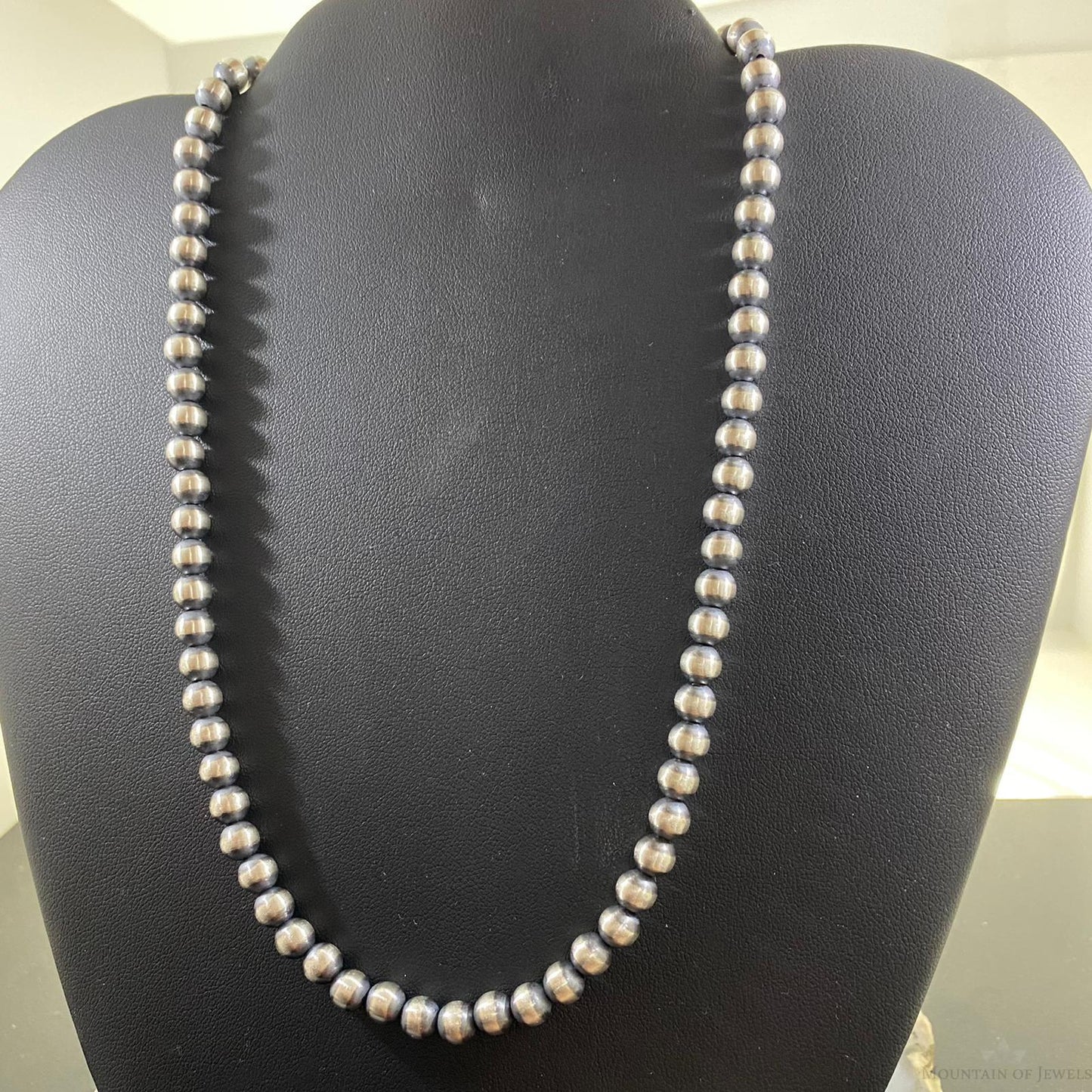 Navajo Pearl Beads 6 mm Sterling Silver Necklace Length 18" For Women