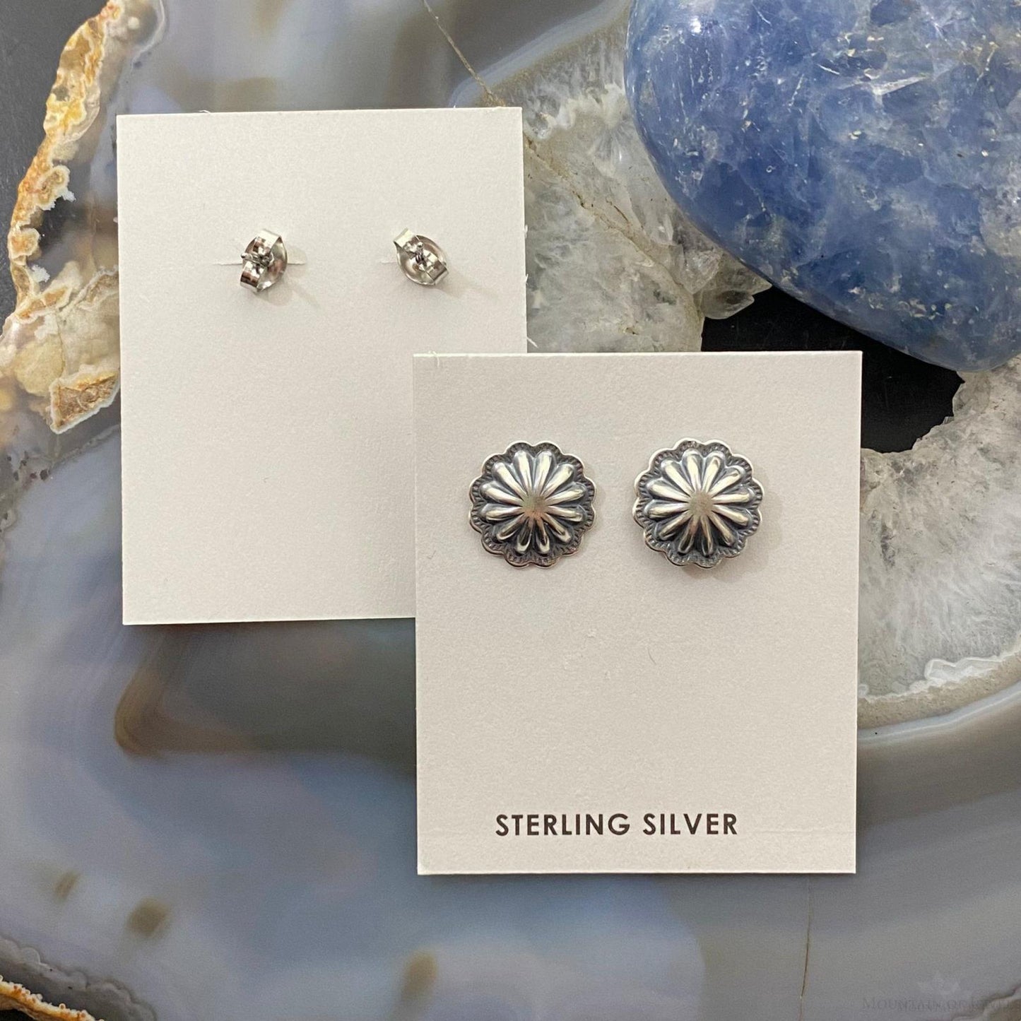 Sterling Silver Repousse Concho Stud Earrings For Women (1 Pair)