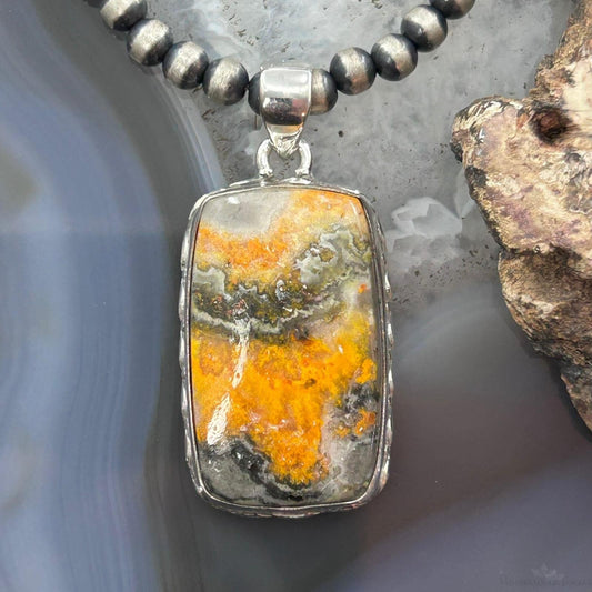 Sterling Silver Southwestern Style Rectangle Yellow Jasper Pendant For Women