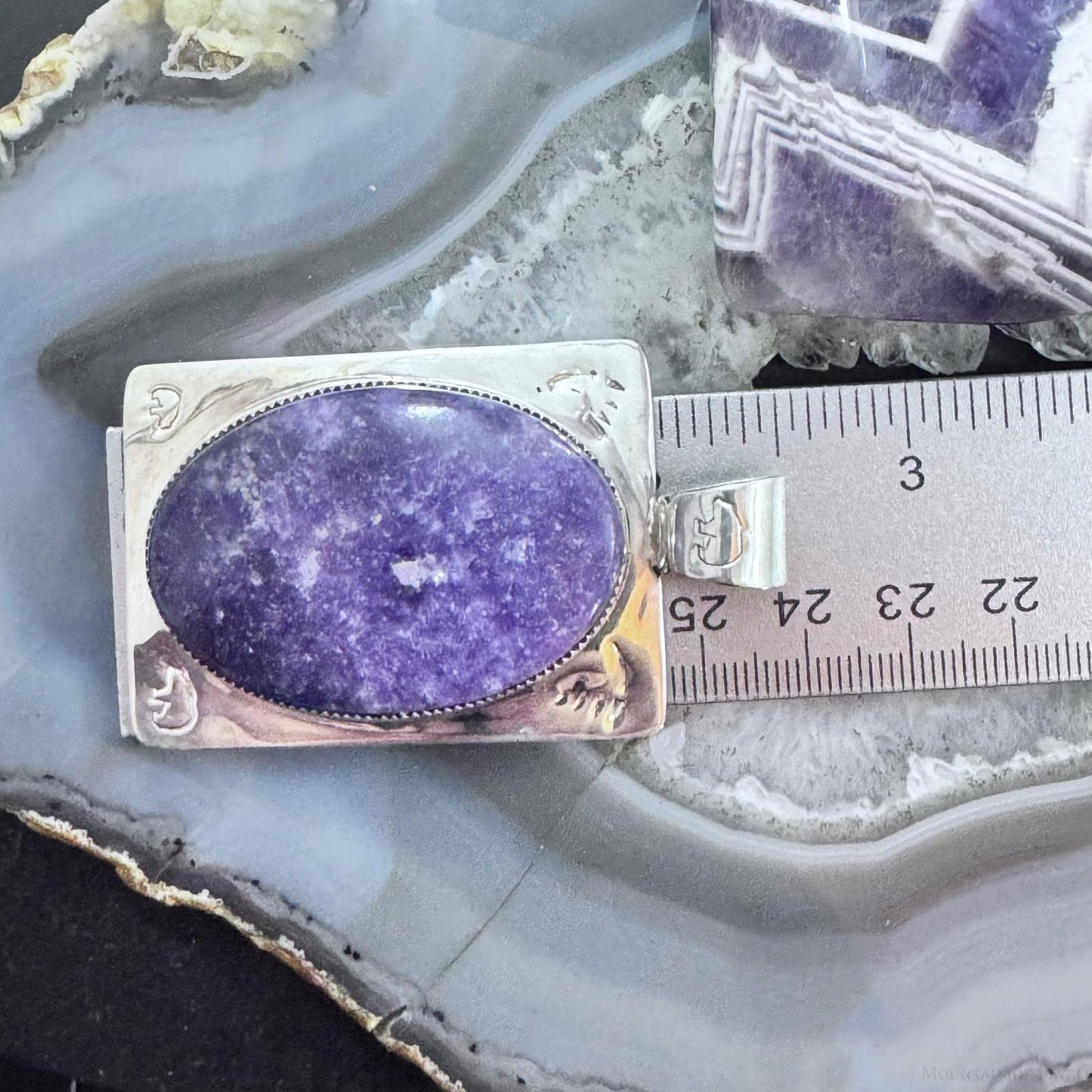 Frank Chavez Native American Sterling Silver Oval Charoite Unisex Pendant