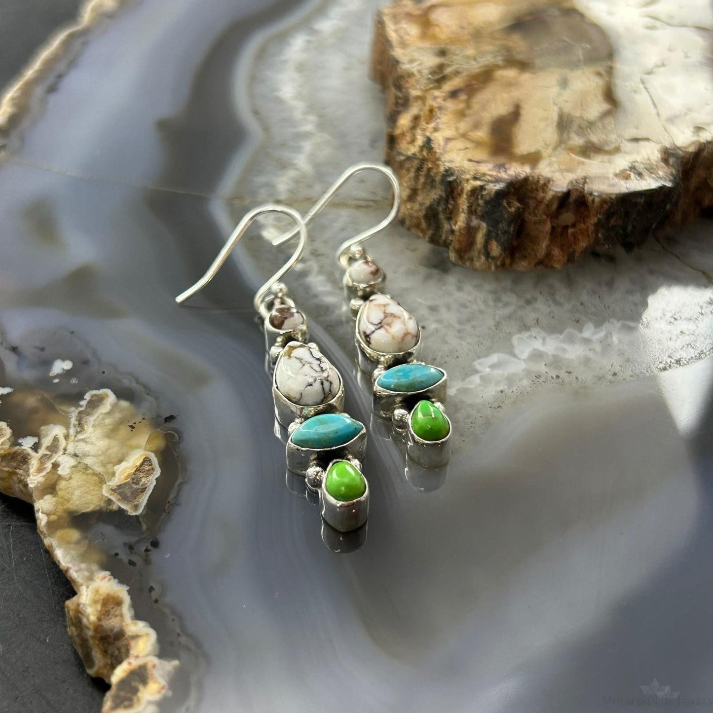 Sterling Silver Southwestern Style Multistone Dangle Earrings For Women #11
