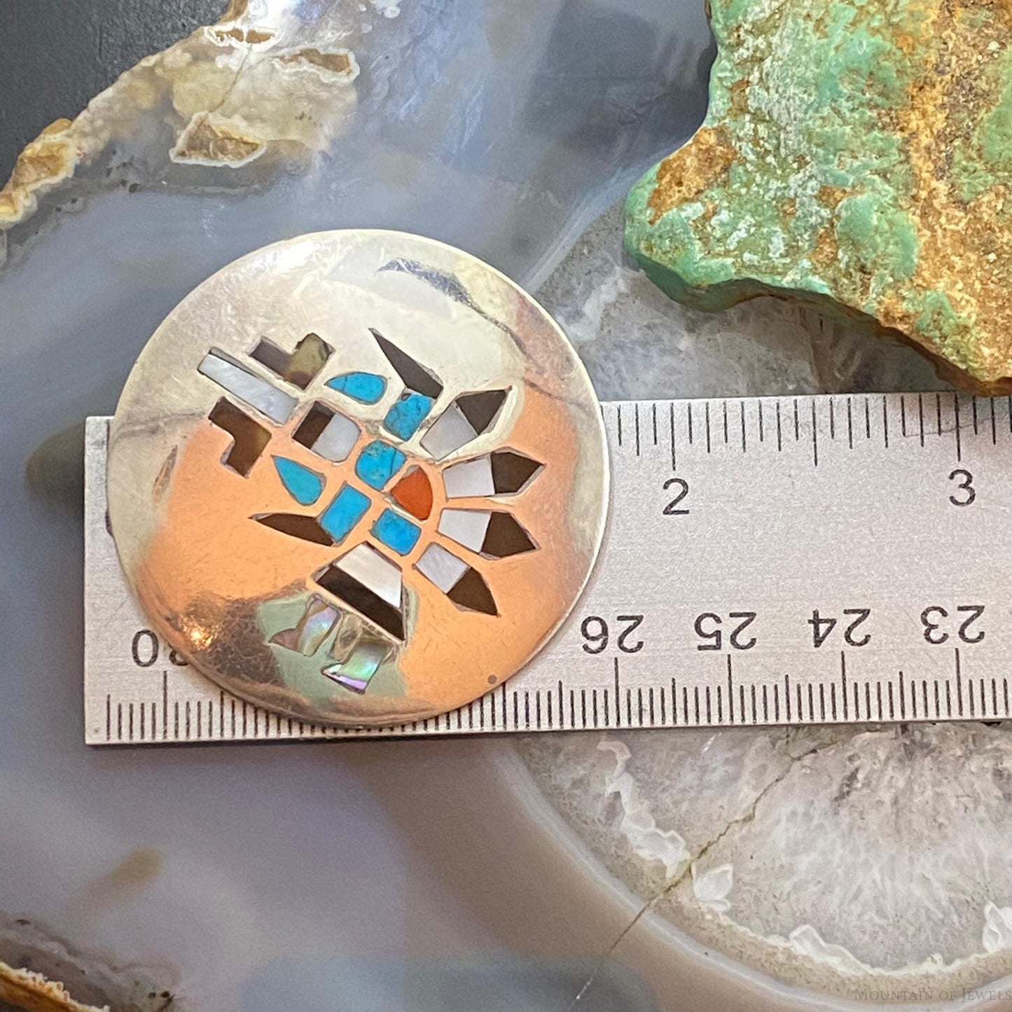 Vintage Native American Silver Inlay Dancing Kachina Unisex Brooch