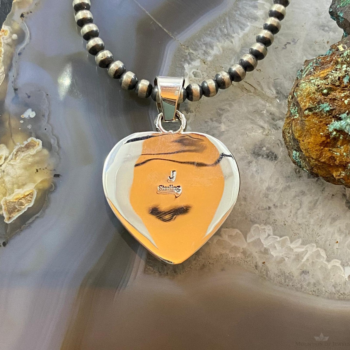 Native American Sterling Silver Heart Shape Bumblebee Jasper Pendant For Women