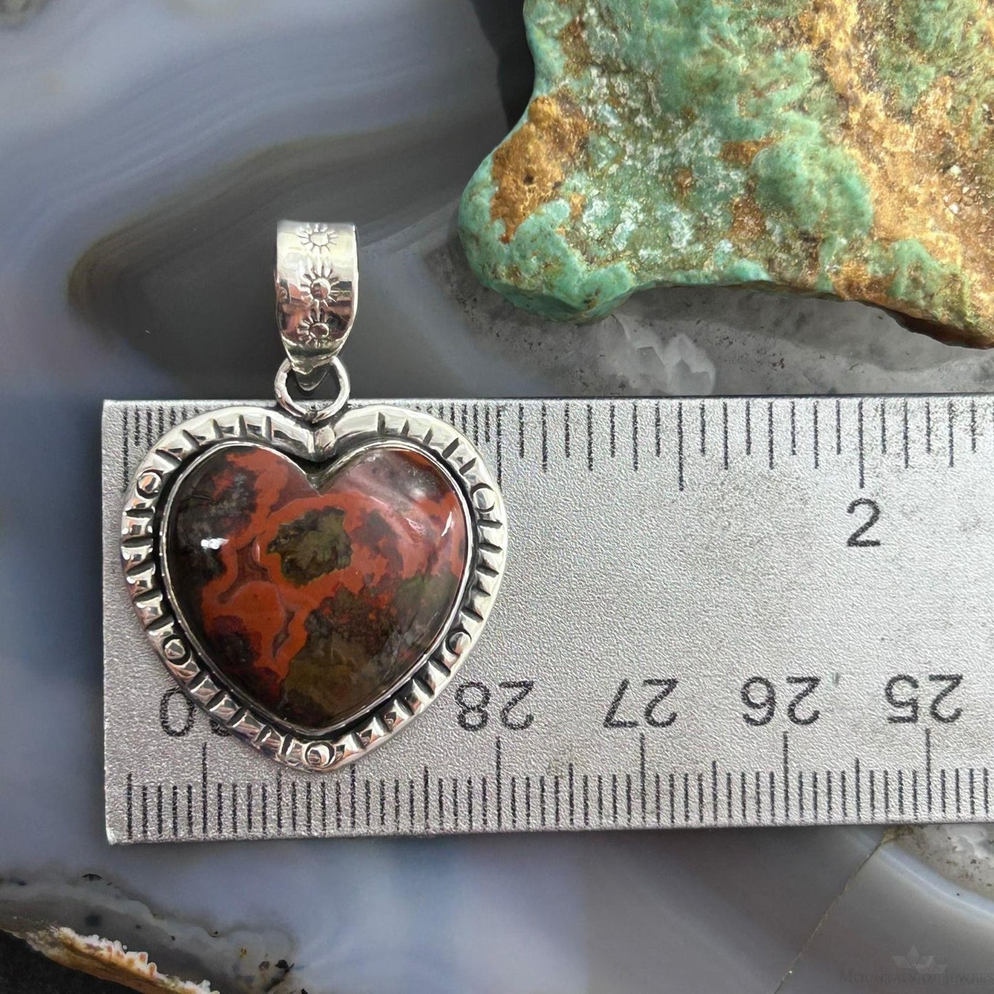 Sterling Silver Southwestern Style Seam Agate Decorated Heart Pendant For Women