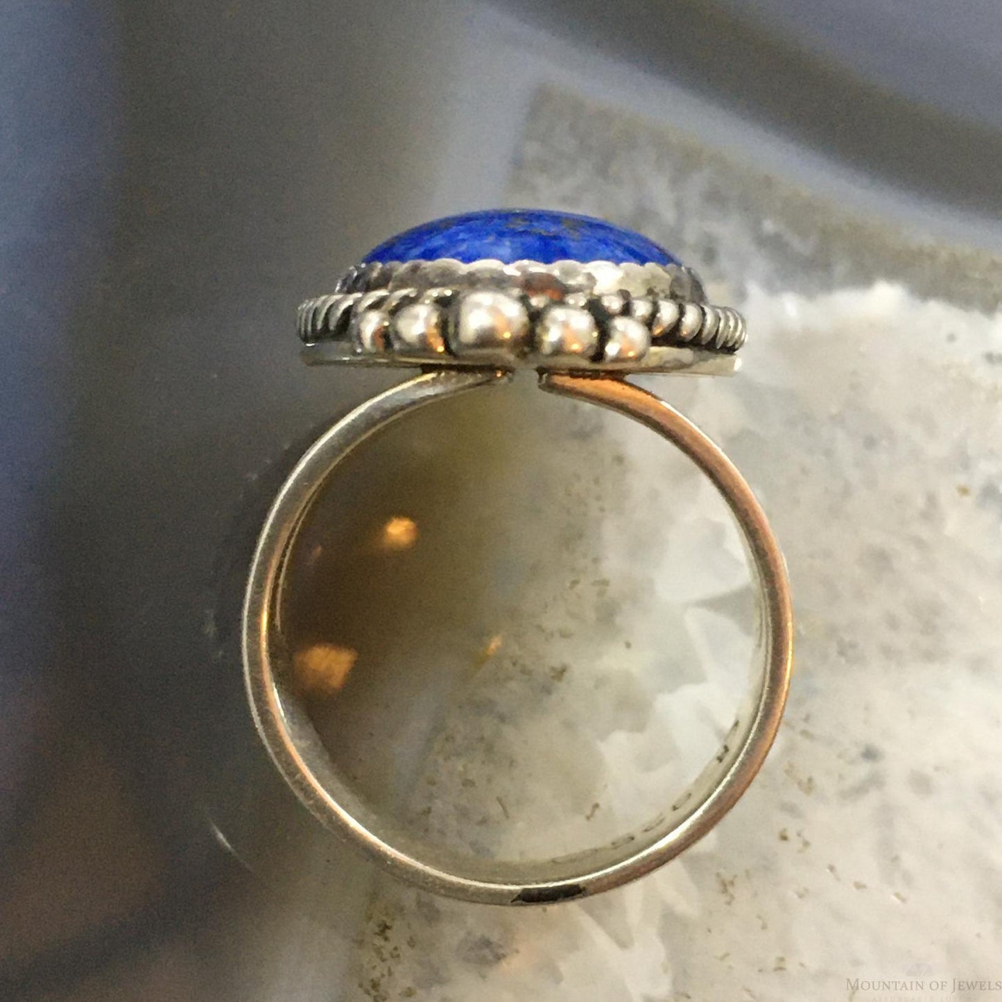Carolyn Pollack Southwestern Style Sterling Silver Oval Denim Lapis Decorated Ring For Women