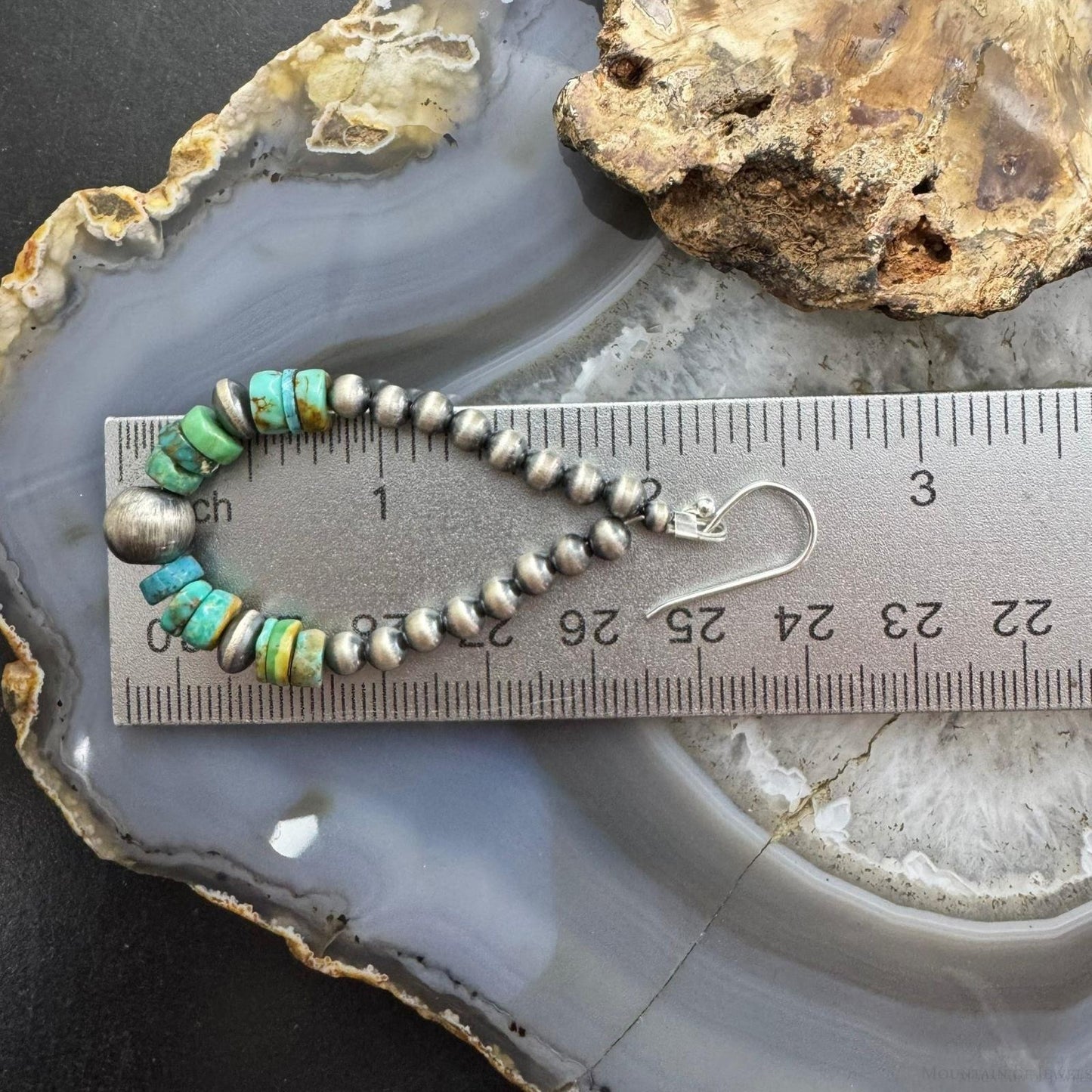 Sterling Silver 4-8mm Navajo Pearl Southwester Style & Turquoise Bead Hoop Earrings For Women