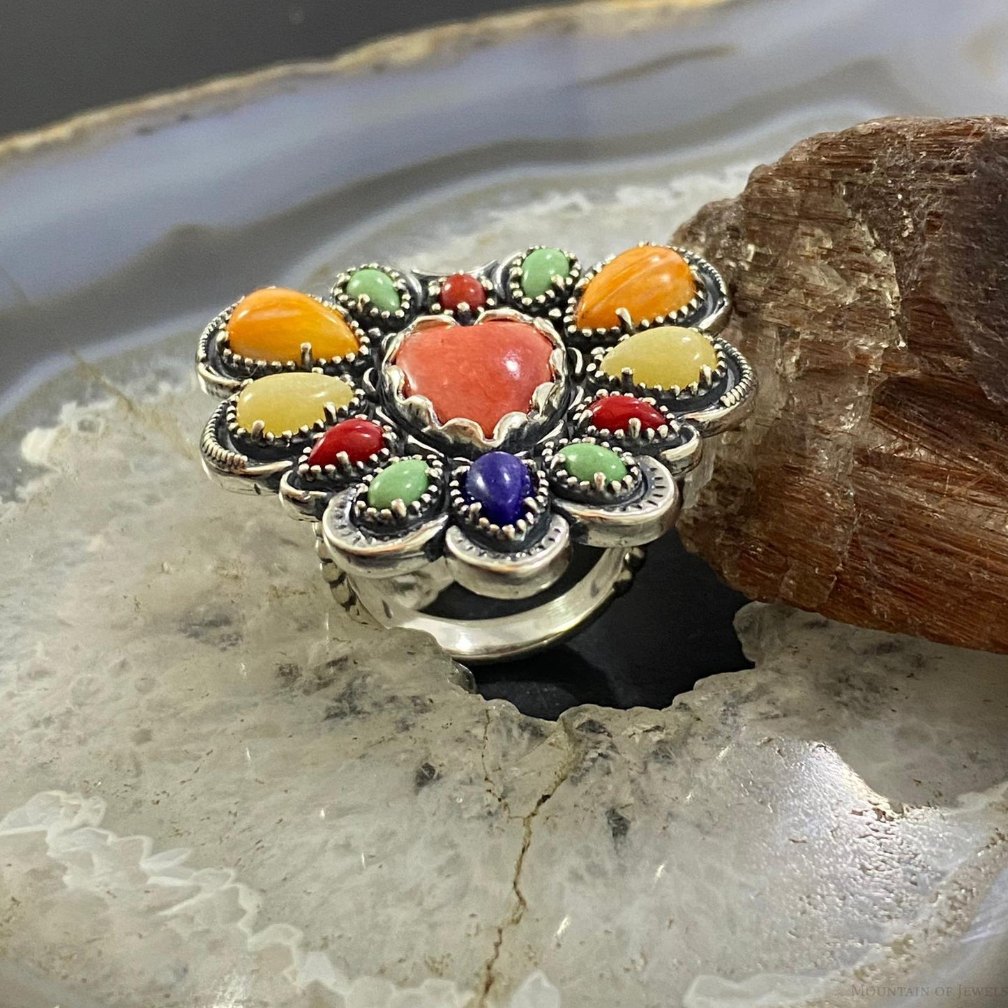 Carolyn Pollack Sterling Silver Multistone Cluster Heart Ring For Women, Variety of Sizes