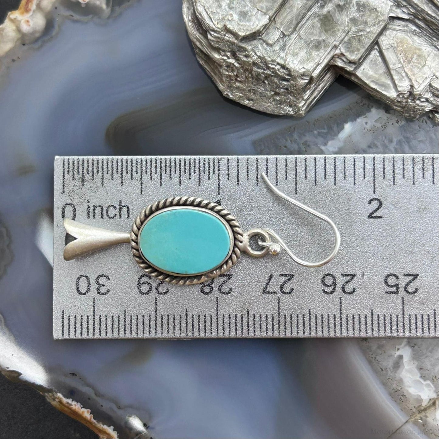 Sterling Silver Southwestern Style Turquoise Squash Blossom Dangle Earrings For Women #1