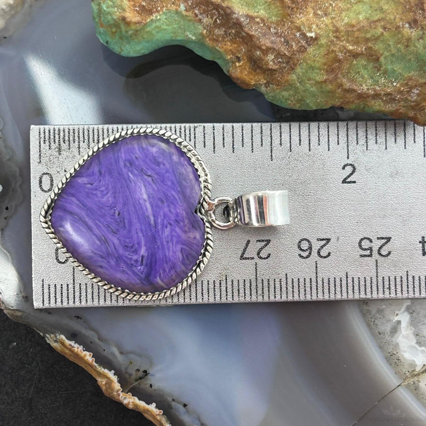 Sterling Silver Southwestern Style Charoite Heart Pendant For Women