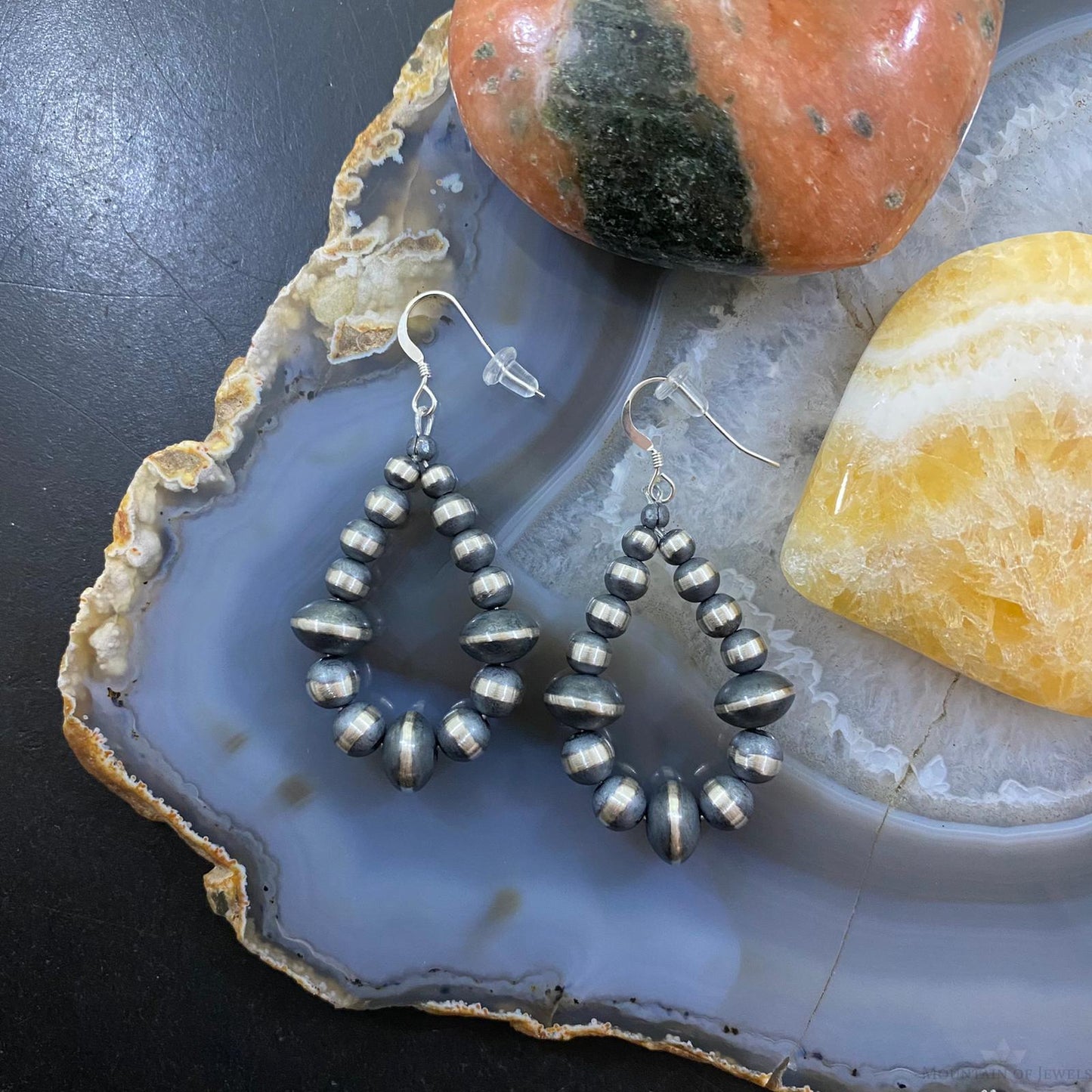 Navajo Pearl Bead 4-5mm & Saucer 9 mm Sterling Silver Dangle Earrings For Women
