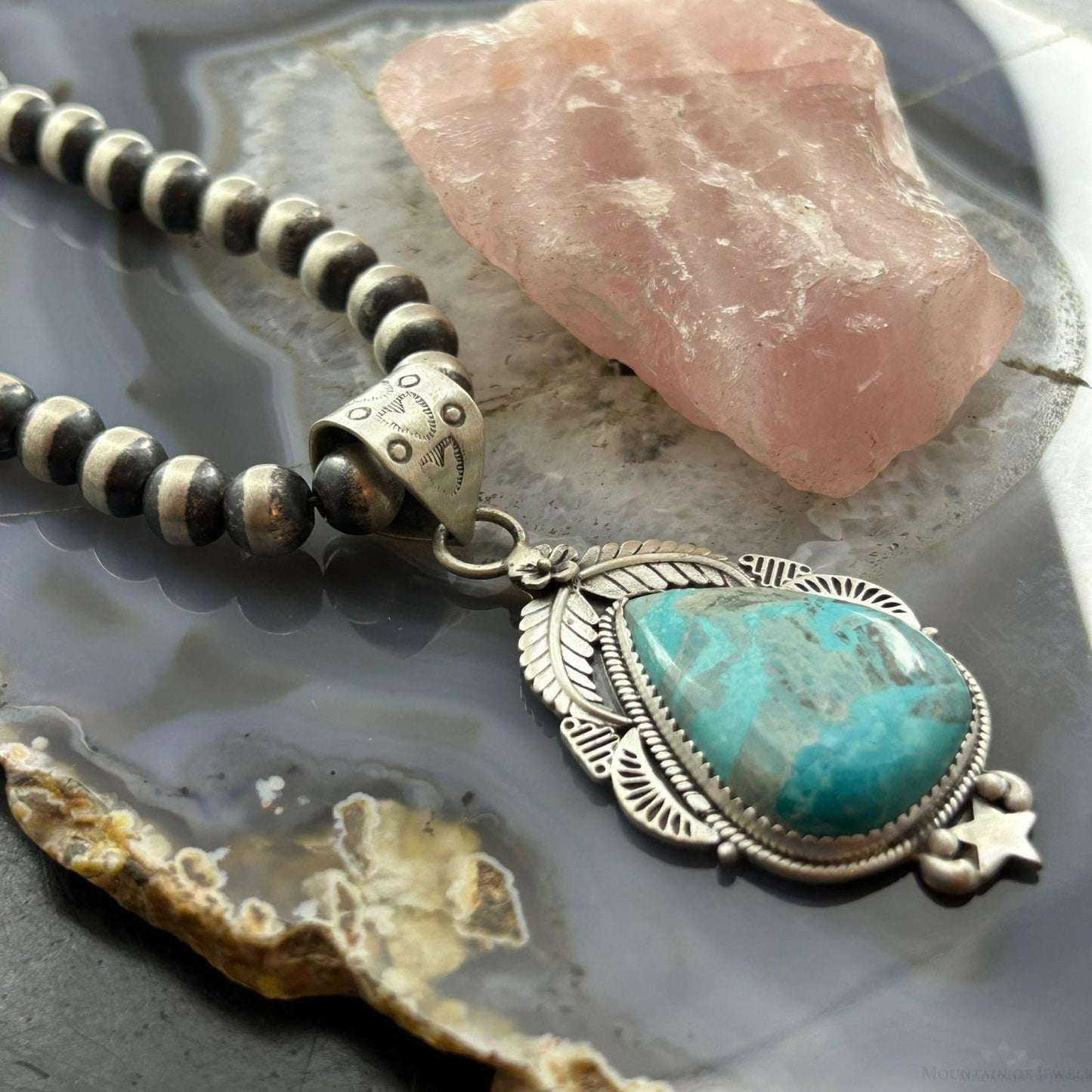 Sterling Silver Southwestern Style Teardrop Turquoise Decorated Pendant For Women