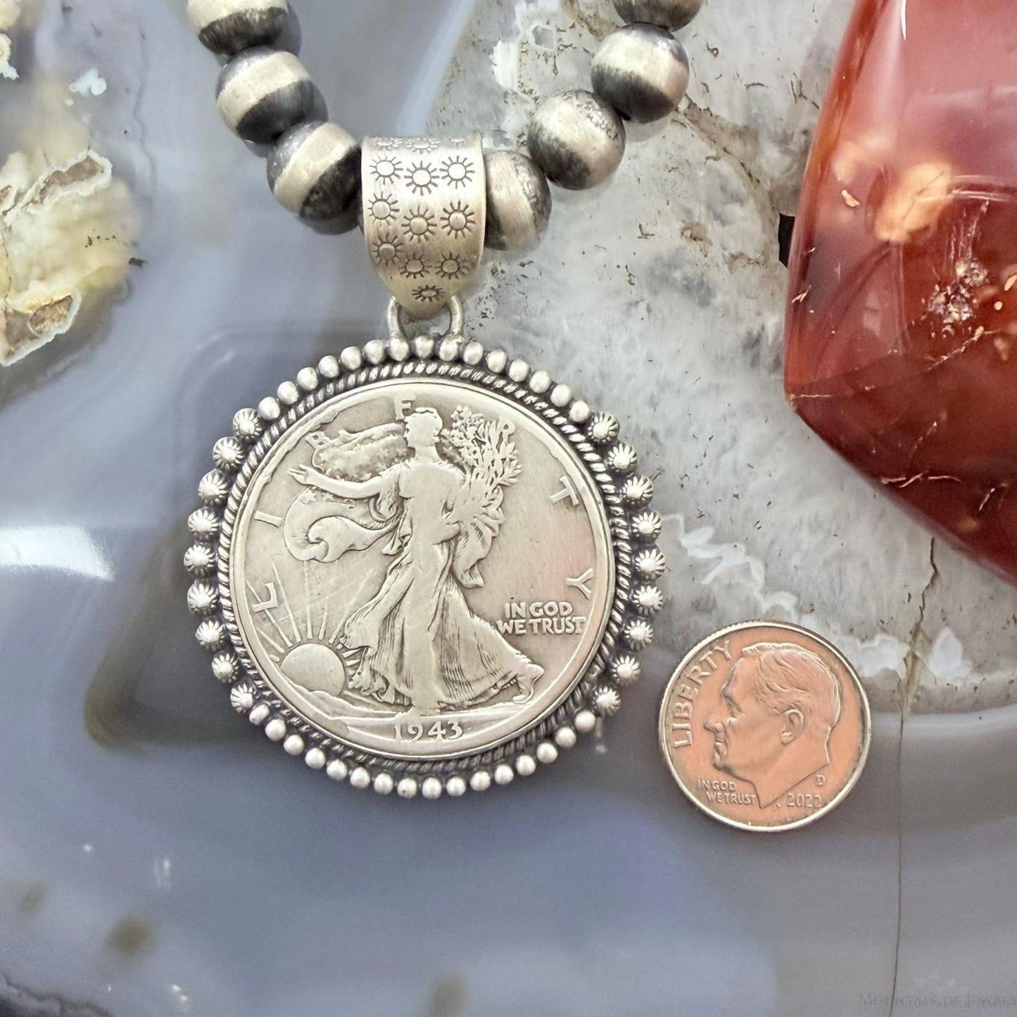 Genuine 90% Silver 1943 US Walking Liberty Half Dollar Decorated Unisex Pendant