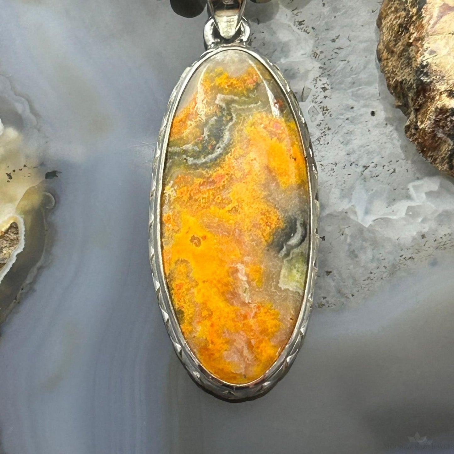 Sterling Silver Southwestern Style Oval Bumblebee Jasper Pendant For Women