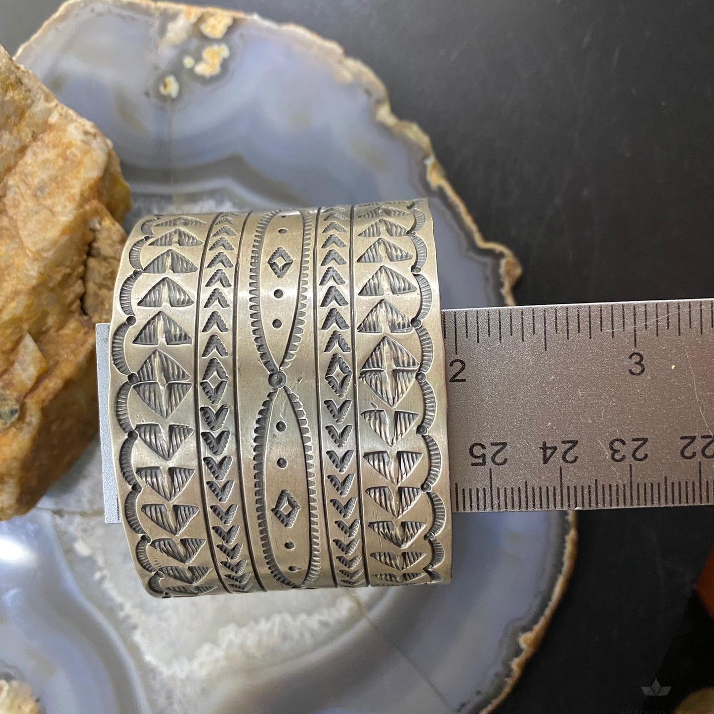 Tawney Cruz-Willie Native American Sterling Wide Stamped Bracelet For Women