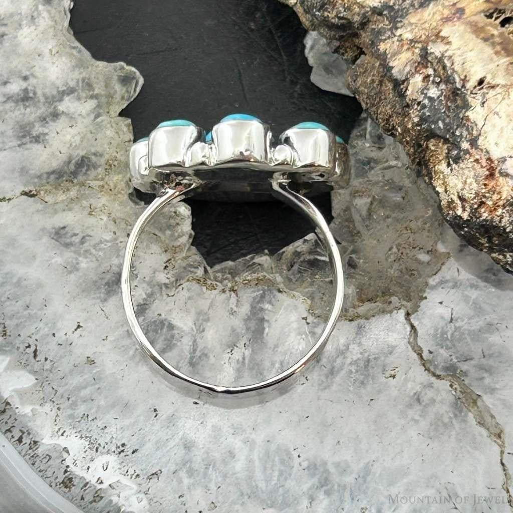 Sterling Silver Southwestern Style Mohave Turquoise Cluster Ring Size 7 For Women