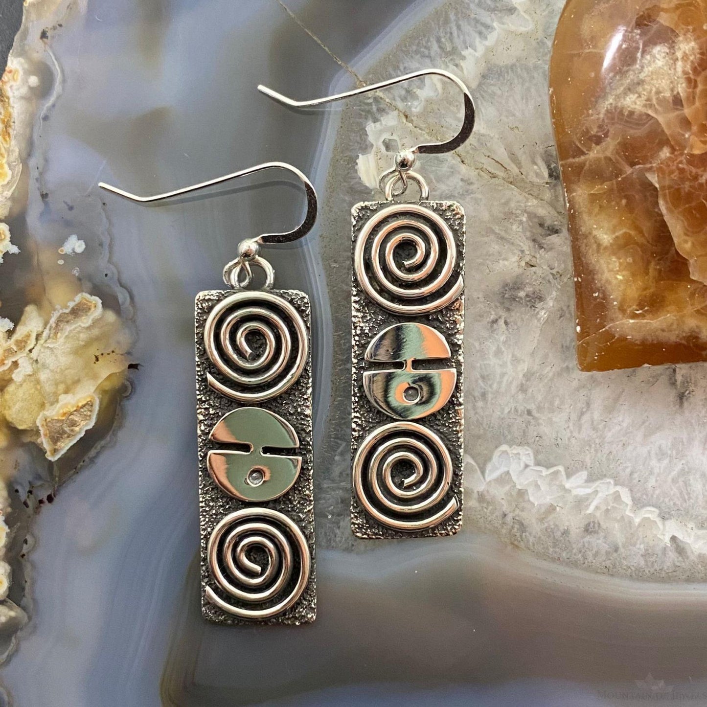 Alex Sanchez Native American Sterling Silver Petroglyph Dangle Earrings Women