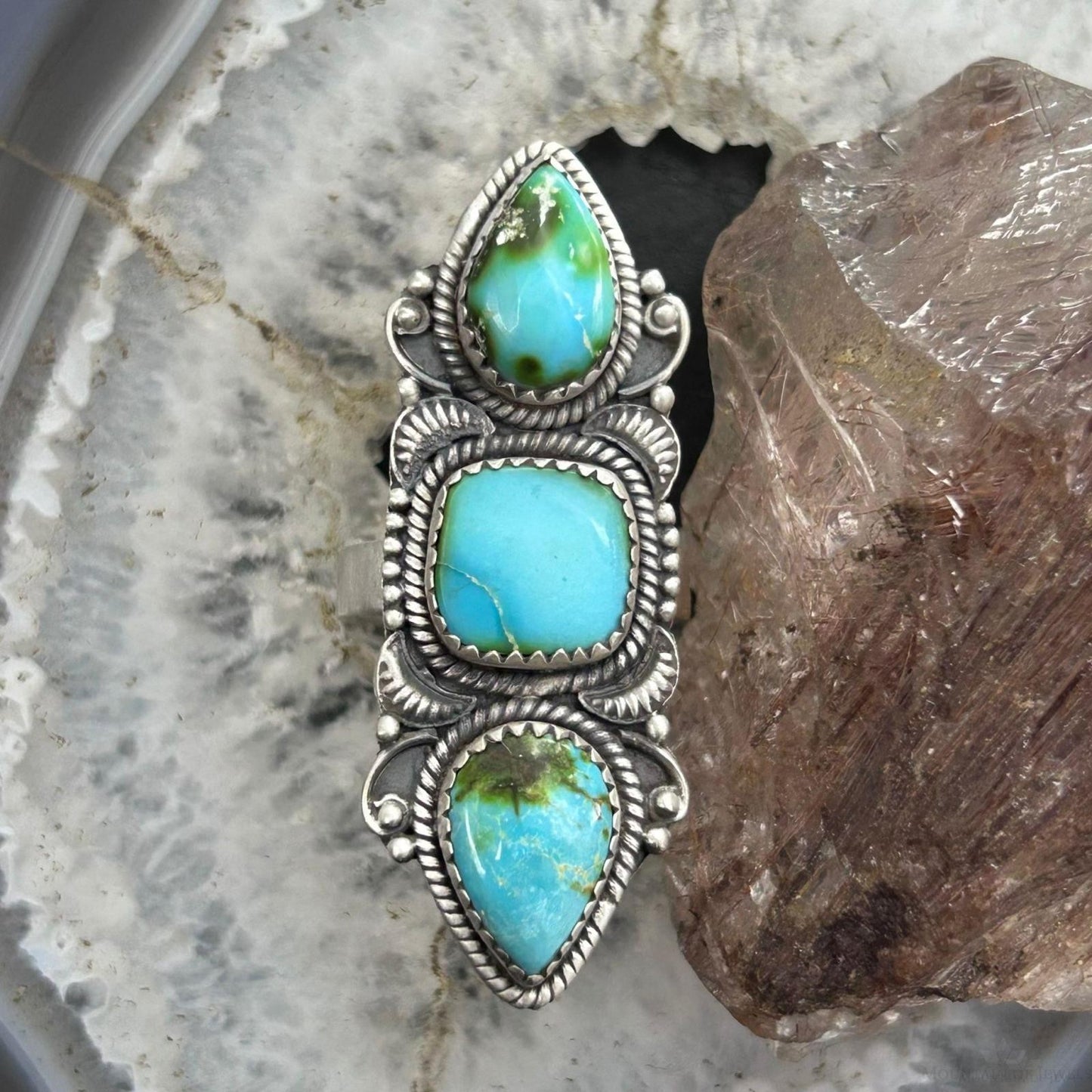 Sterling Silver Southwestern Style Sonora Gold Turquoise Adjustable Ring For Women