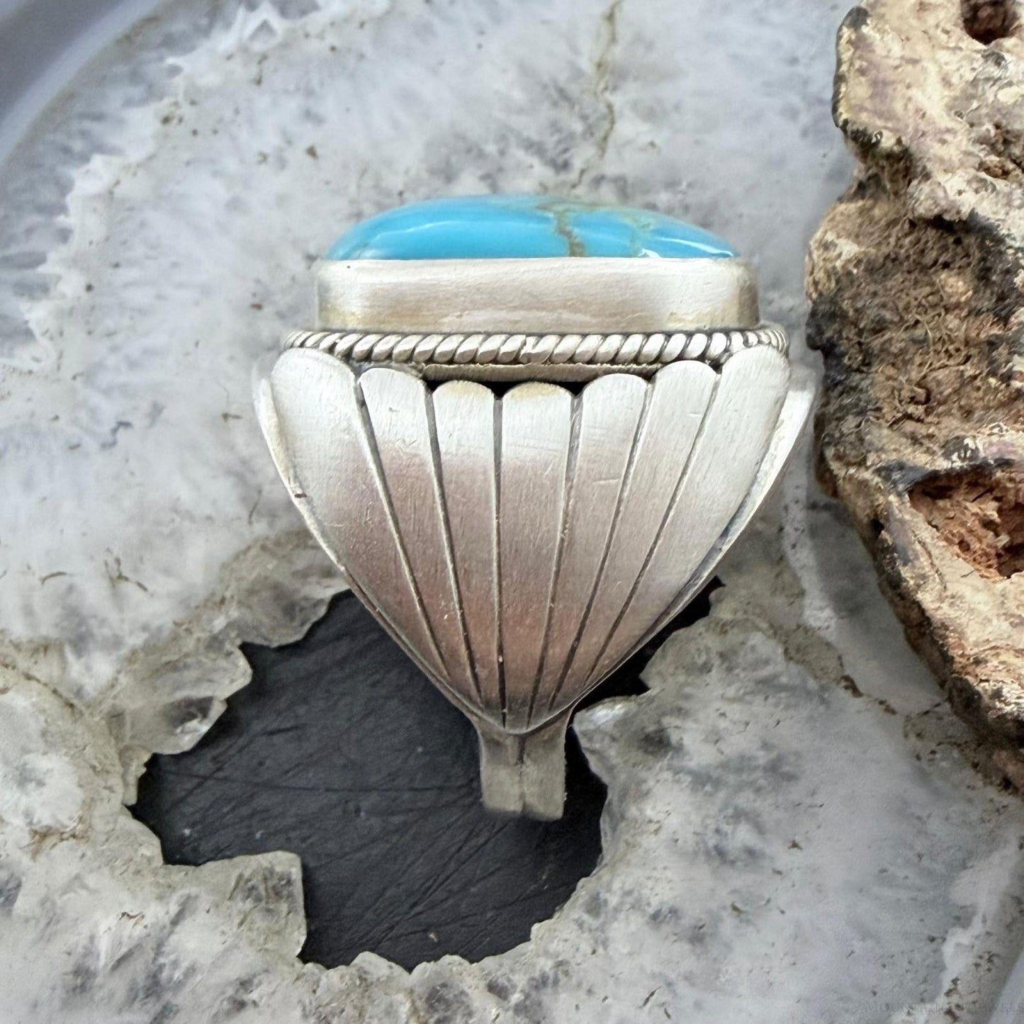 Native American Sterling Silver Square Kingman Turquoise Shield Ring Size 11.25 For Men