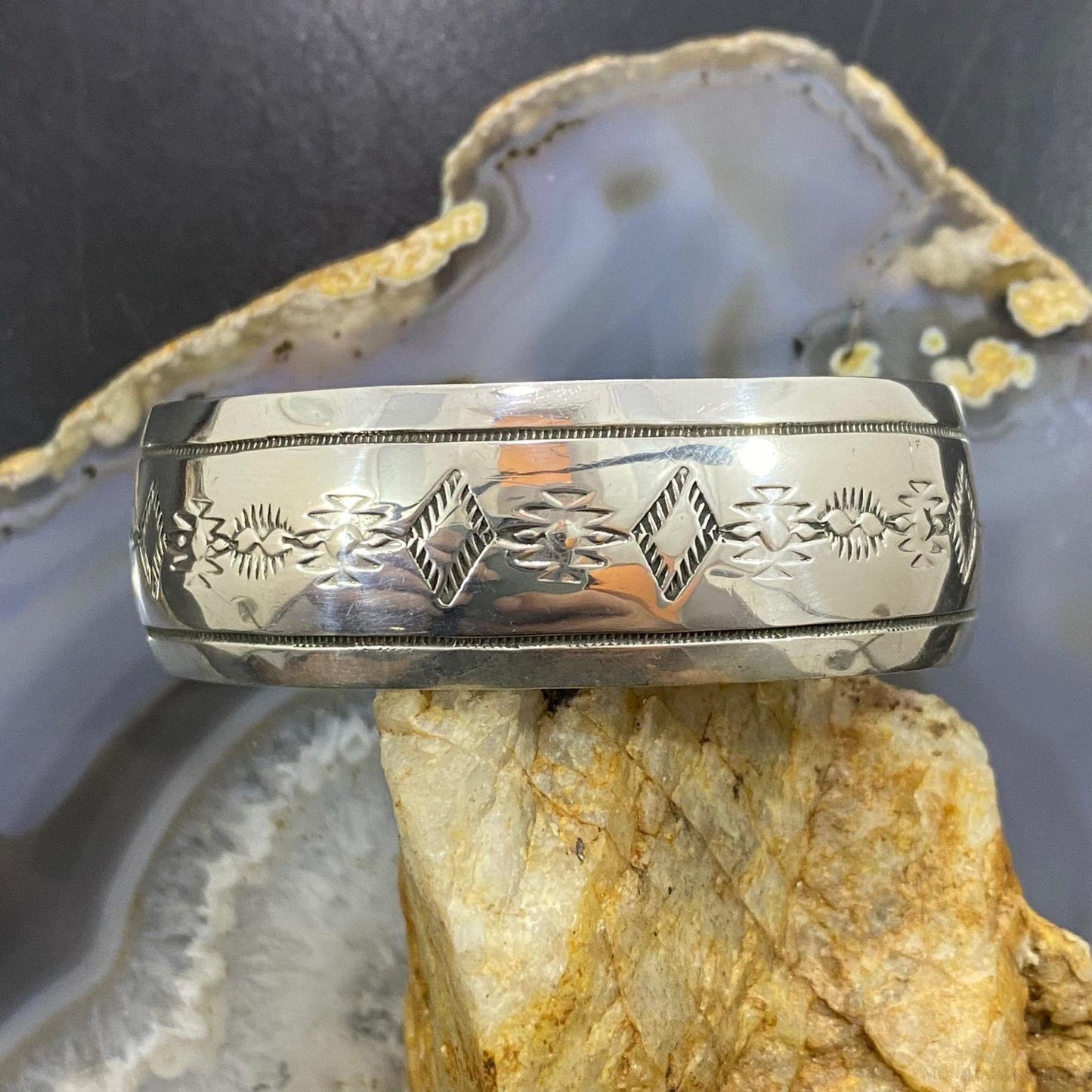 Vintage Native American Sterling Southwestern Motif Stamped Bracelet For Women