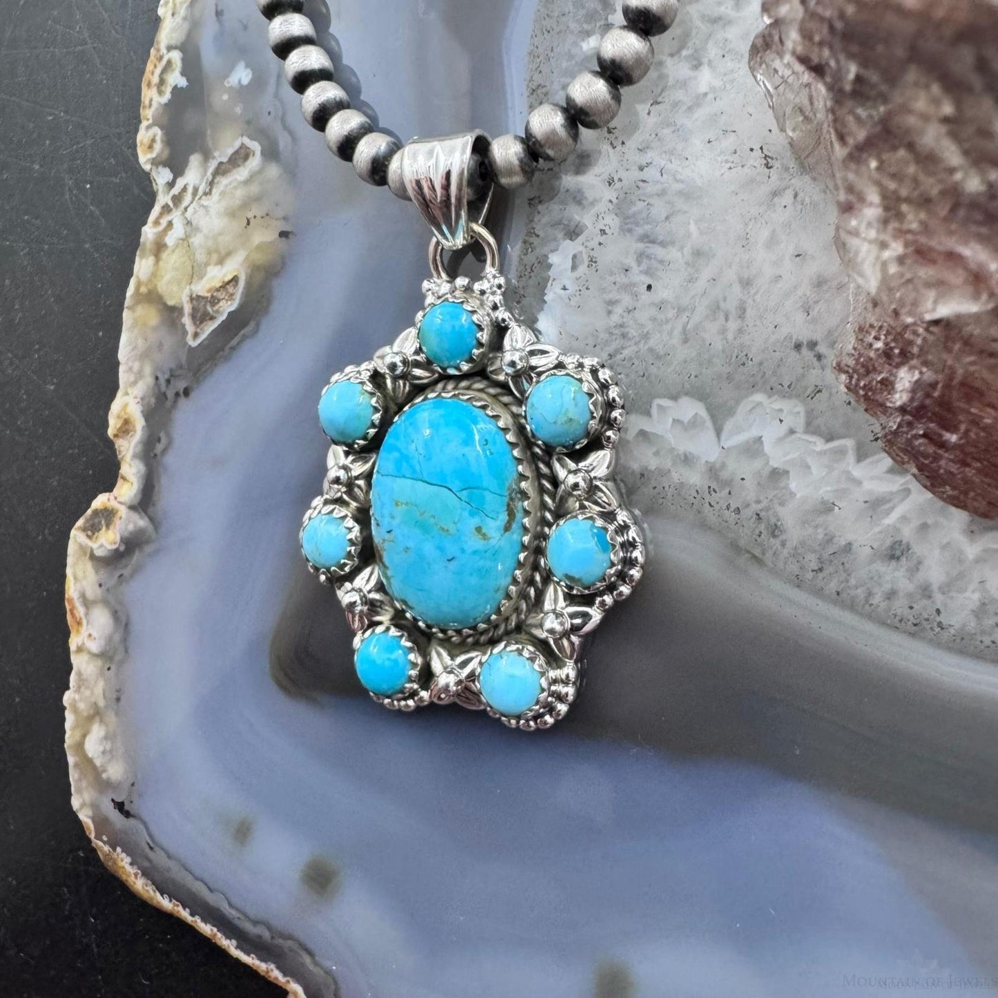 Sterling Silver Southwestern Style Composite American Turquoise Cluster Pendant