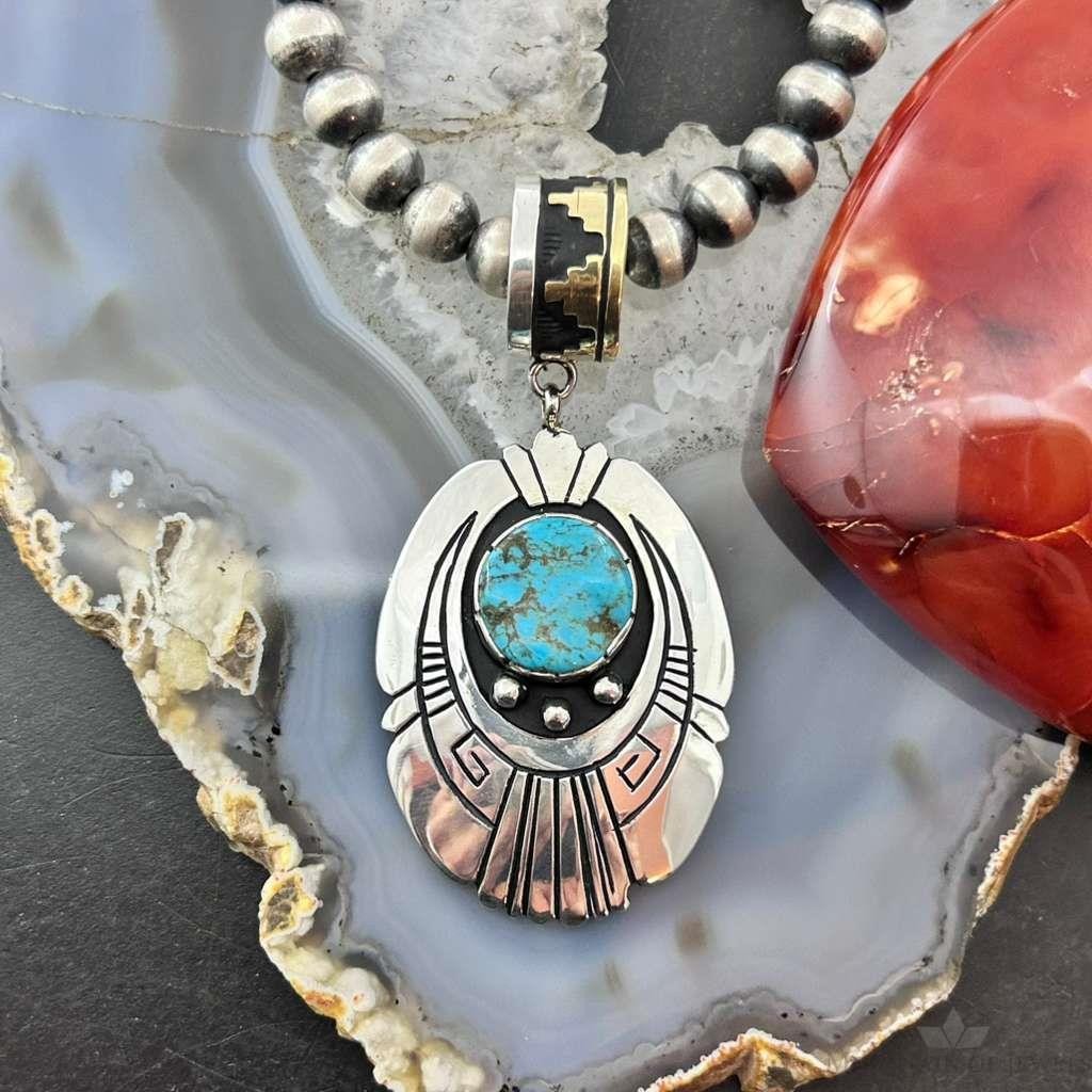 Tommy & Rosita Singer Sterling Silver Overlay w/Turquoise Unisex Pendant