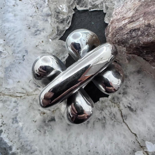 Sterling Silver Electroform Abstract Shape Fashion Ring For Women, Taxco Mexico