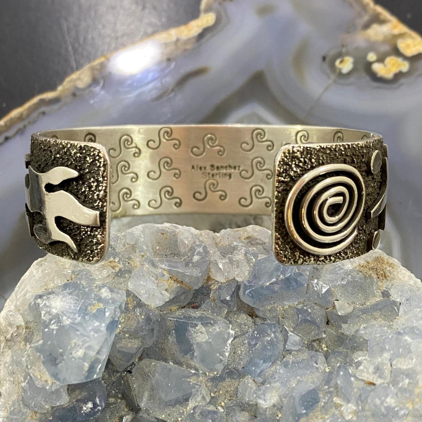 Alex Sanchez Native American Sterling Silver Turquoise Petroglyph Bracelet #5