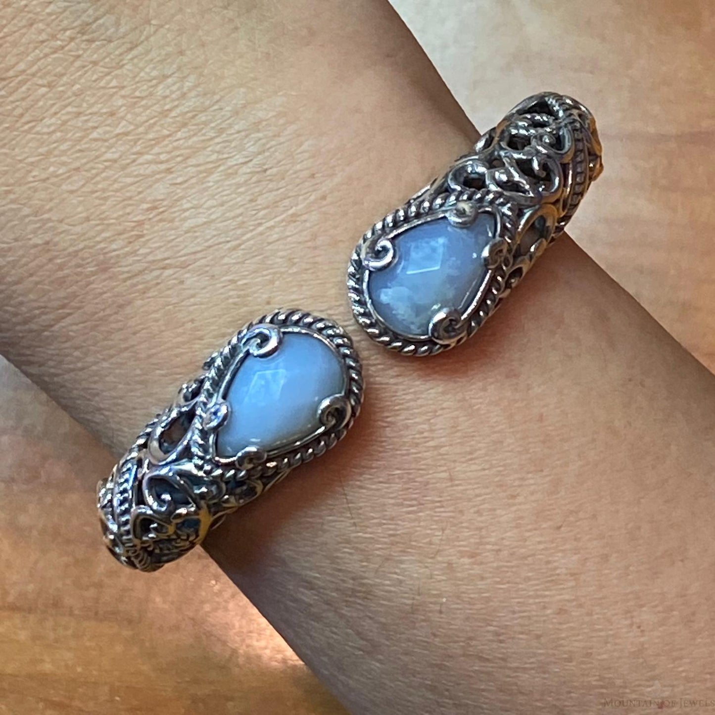 Carolyn Pollack Sterling Silver Blue Lace Agate Doublet Decorated Hinged Bracelet For Women