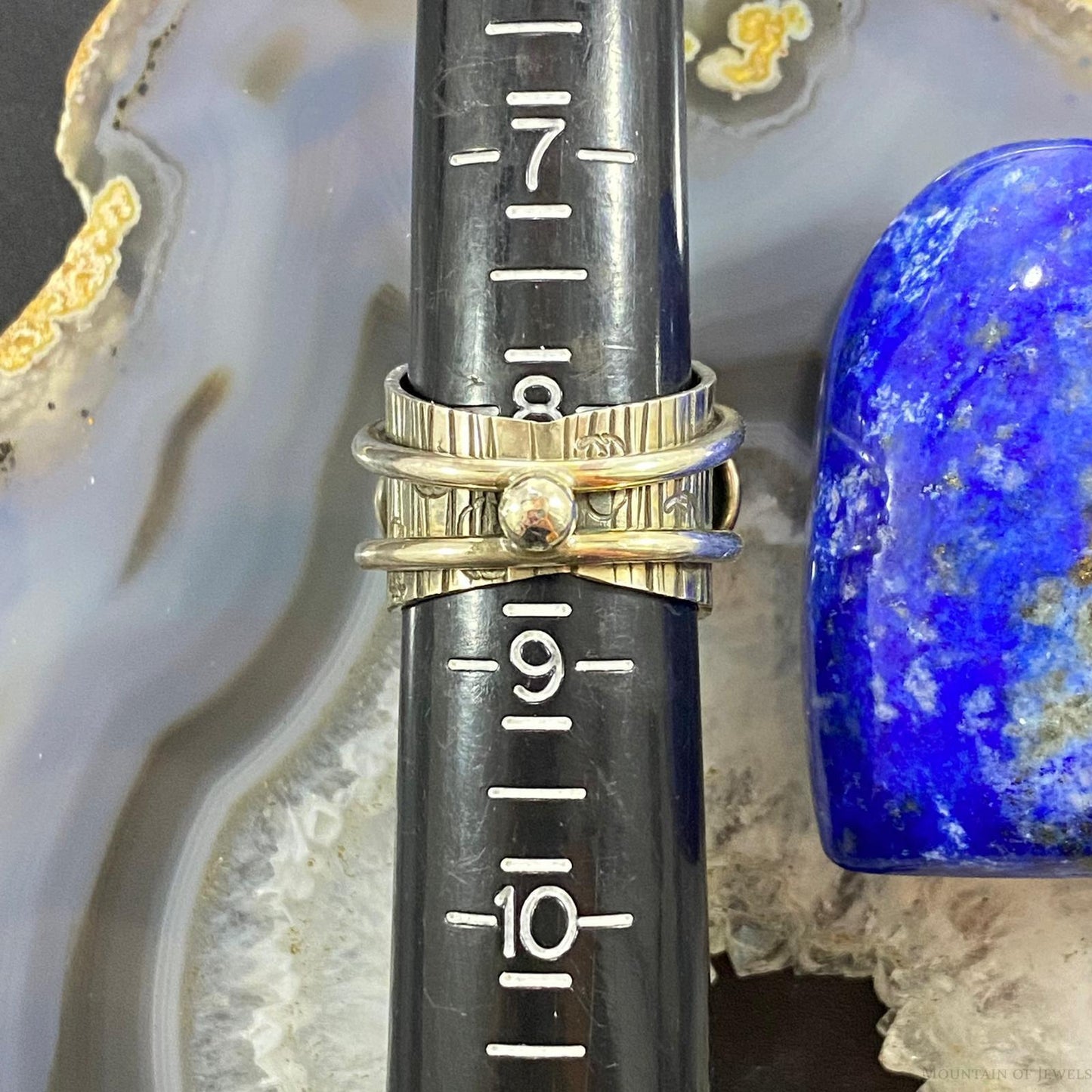 Alex Sanchez Sterling Silver Turquoise Petroglyph Band Ring Sz 8.5 For Women