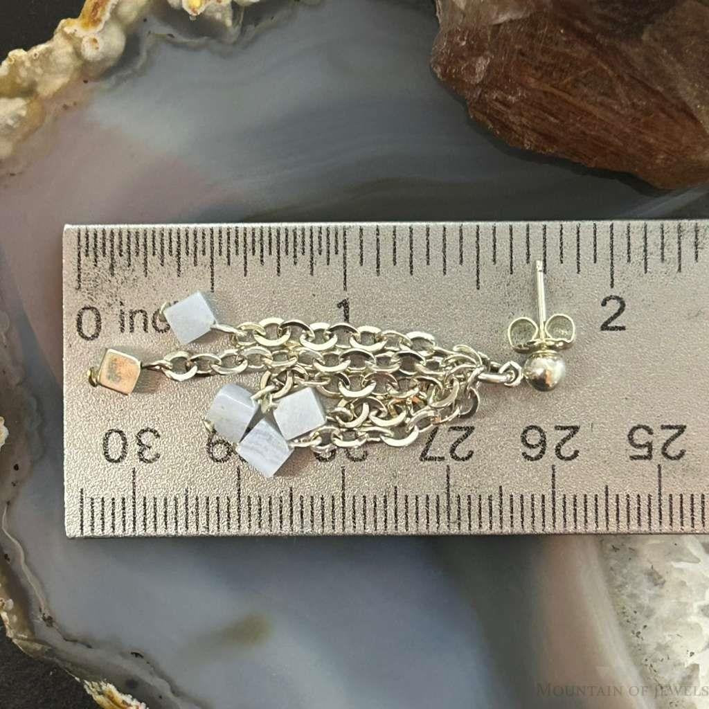 Carolyn Pollack Sterling Silver Tiny Blue Lace Agate Cube Bead Chandelier Earrings For Women