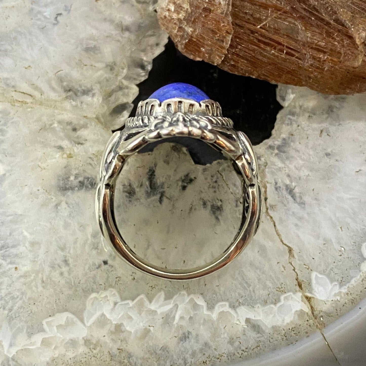 Carolyn Pollack Southwestern Style Sterling Silver Oval Denim Lapis Decorated Ring For Women