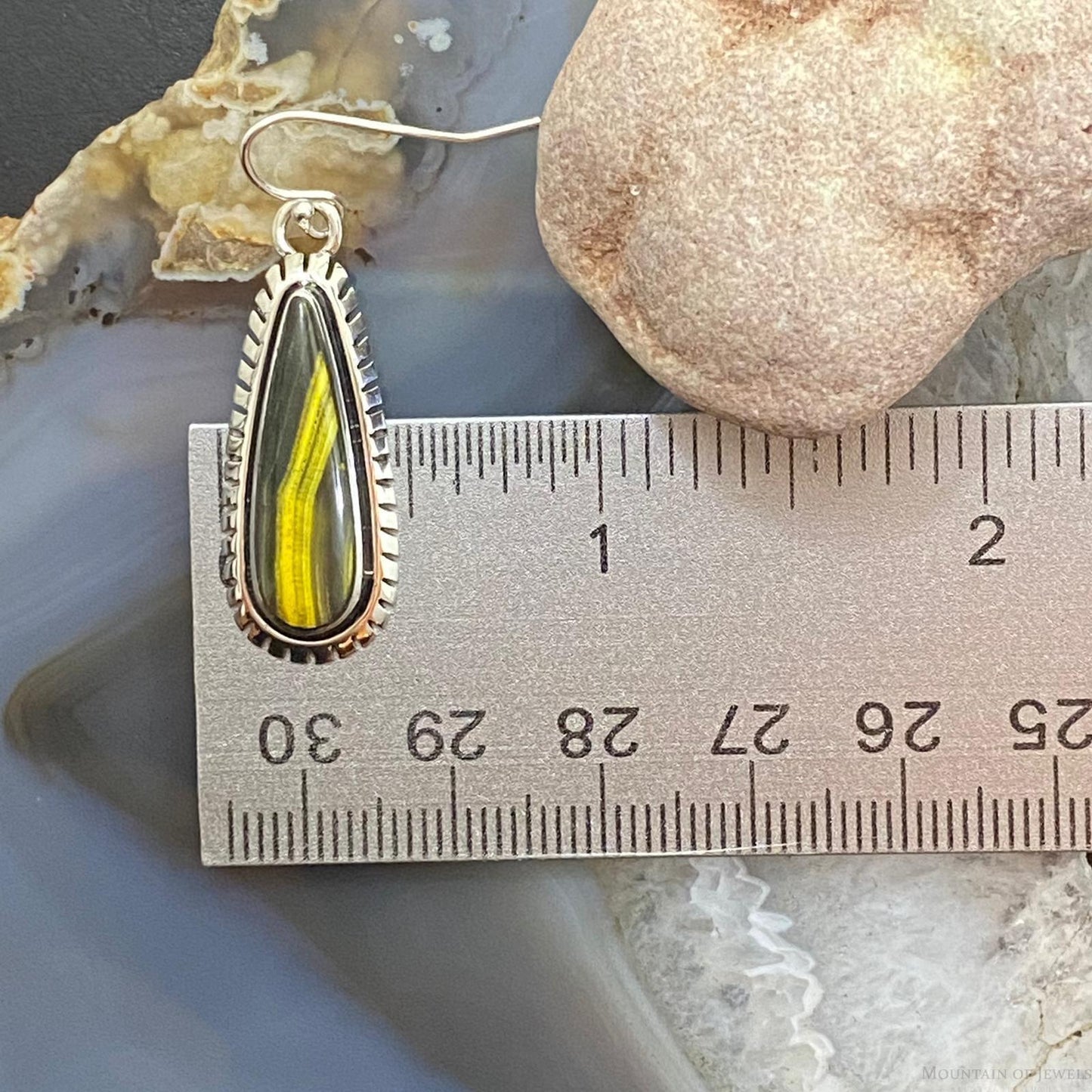 Native American Sterling Silver Teardrop Unique Bumblebee Jasper Dangle Earrings