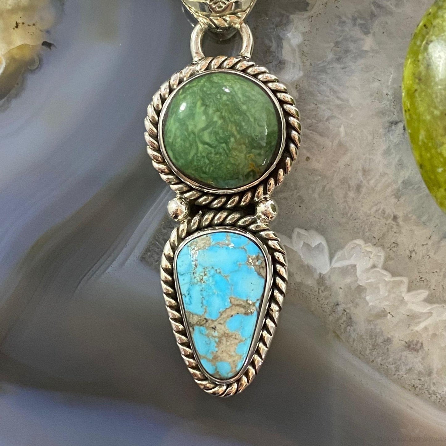 Native American Sterling Silver Royston Turquoise/Blue Ridge Turquoise Pendant