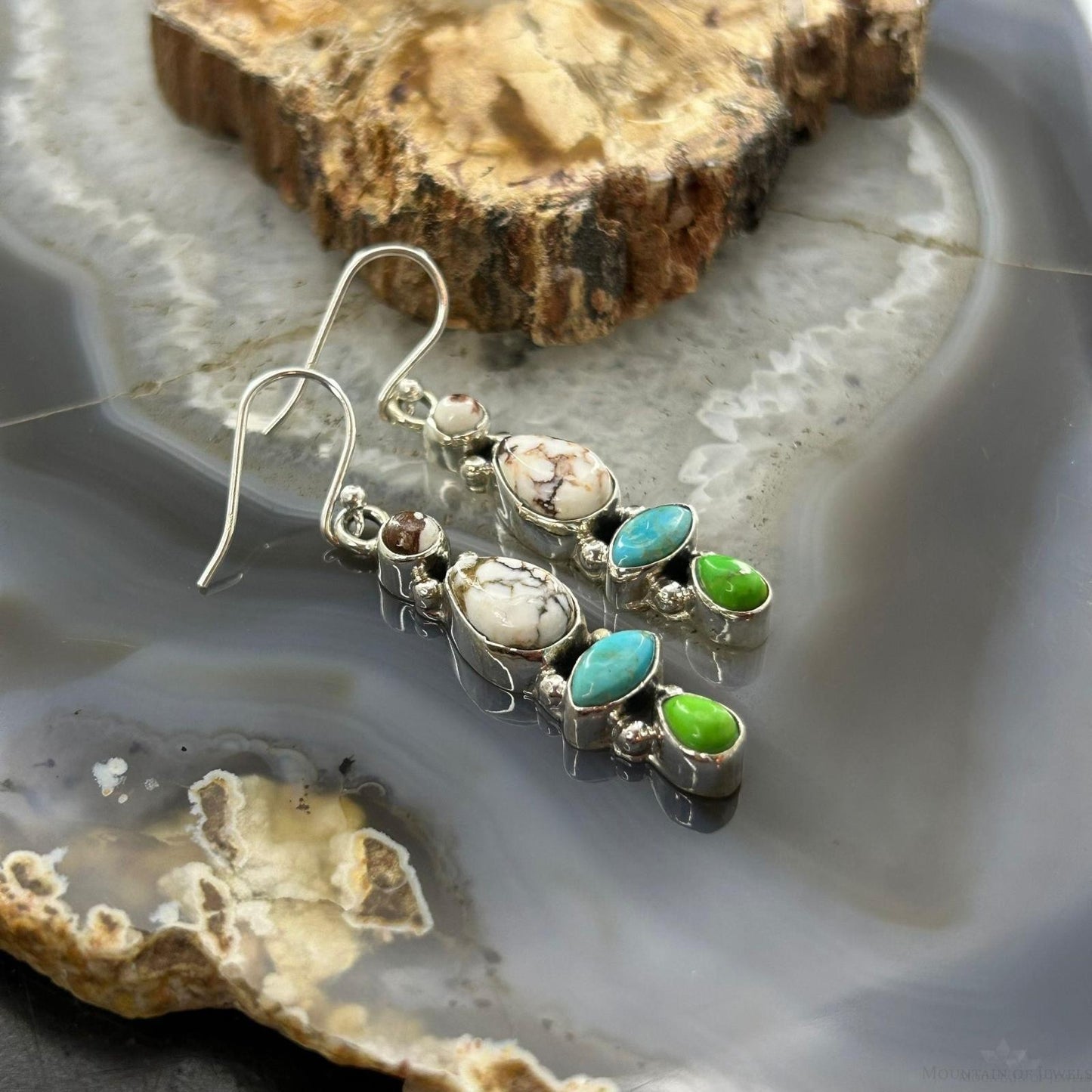 Sterling Silver Southwestern Style Multistone Dangle Earrings For Women #11