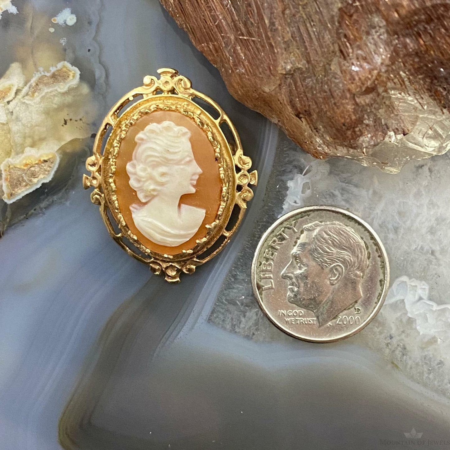 14K Yellow Gold Cameo Brooch/Pendant For Women