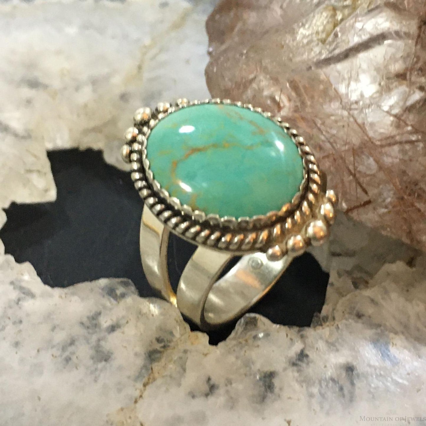 Carolyn Pollack Southwestern Style Sterling Silver Oval Green Turquoise Decorated Ring For Women