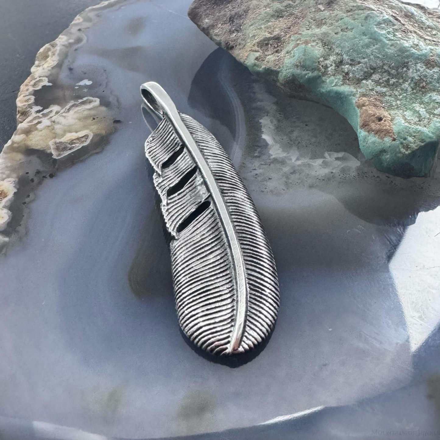 Sterling Silver Southwestern Style Curved Feather Unisex Pendant