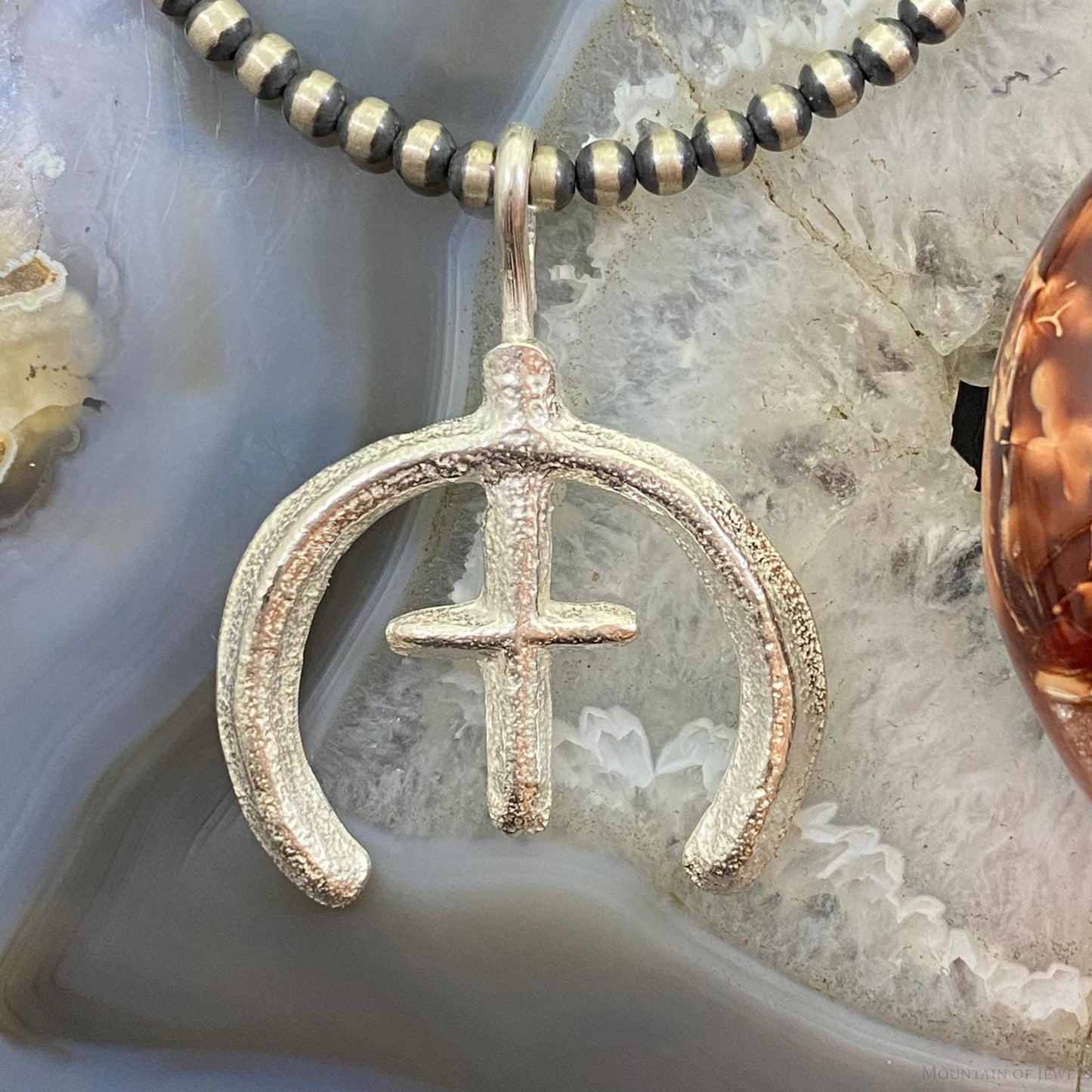Ira Custer Native American Sterling Silver Tufa Cast Unisex Cross & Naja Pendant