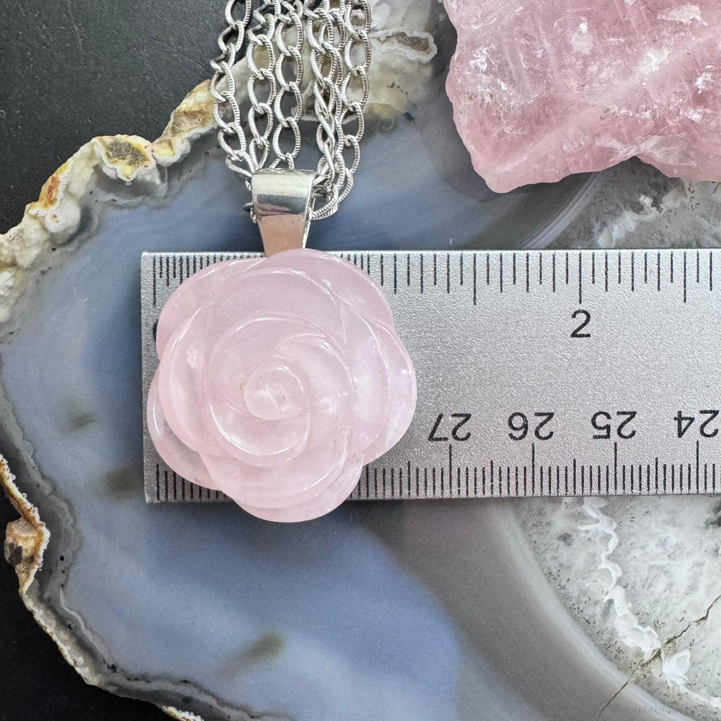 Carolyn Pollack Sterling Silver Carved Rose Quartz Rose Pendant With Chain Necklace For Women